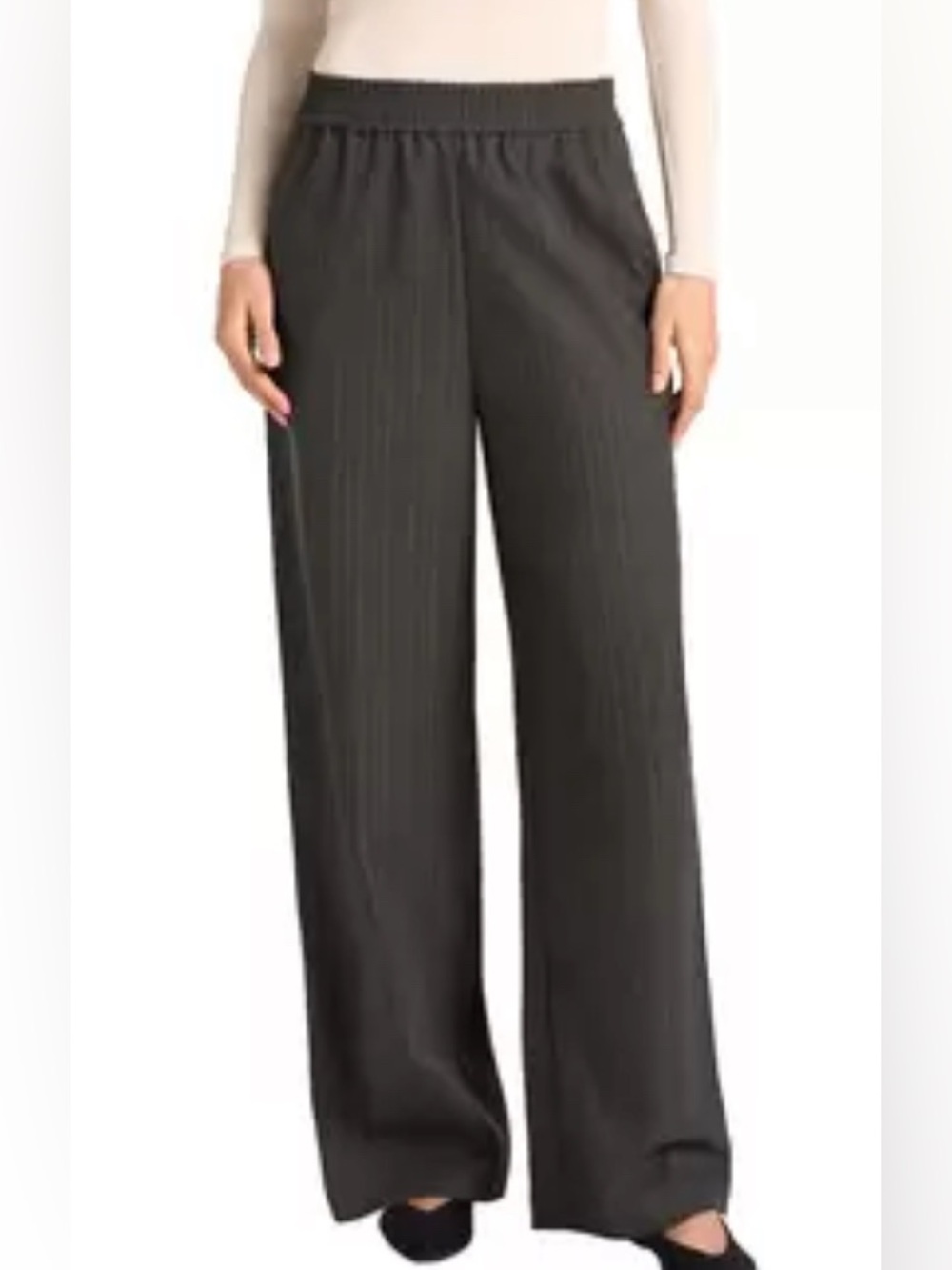 Matty M Grey Pinstripe Wide Leg Pull on Pants - Small
